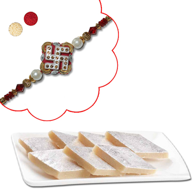 "Zardosi Rakhi - ZR-5090 A-132(Single Rakhi), 250gms of Kaju Kathili - Click here to View more details about this Product